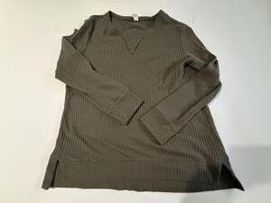 Green Tea Top L Olive Brown Waffle Knit Long Sleeve Scoop Neck Thermal